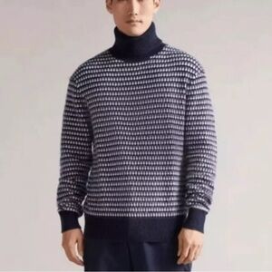 NEW Ted Baker Riber Roll Neck Wool Blend Sweater navy blue / white Sz 7 US XXXL